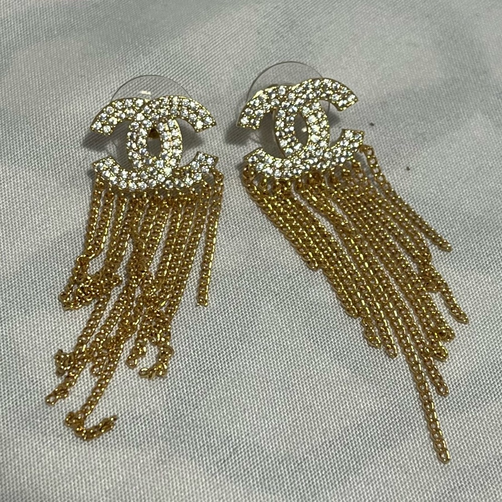 Gold Chain Fringe Statement Earrings